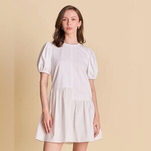 English Factory Dress Mini White Puff Sleeve